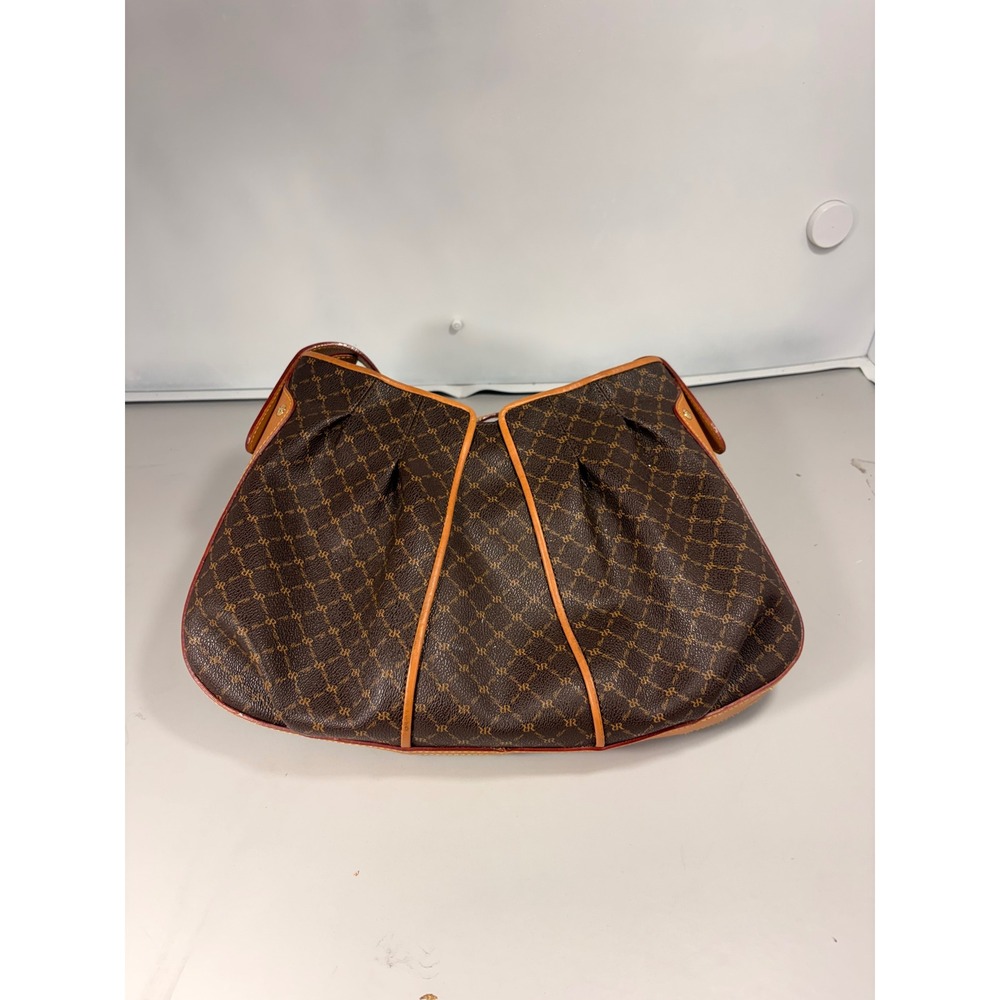 Rioni Moda Italia Brown Monogram Canvas Leather Trim Hobo Shoulder Bag